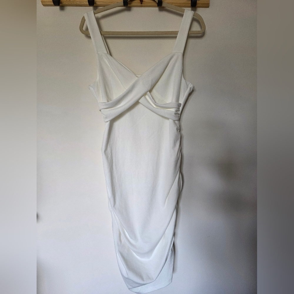 Crisscross White Bodycon Midi Side Ruching Sz XL